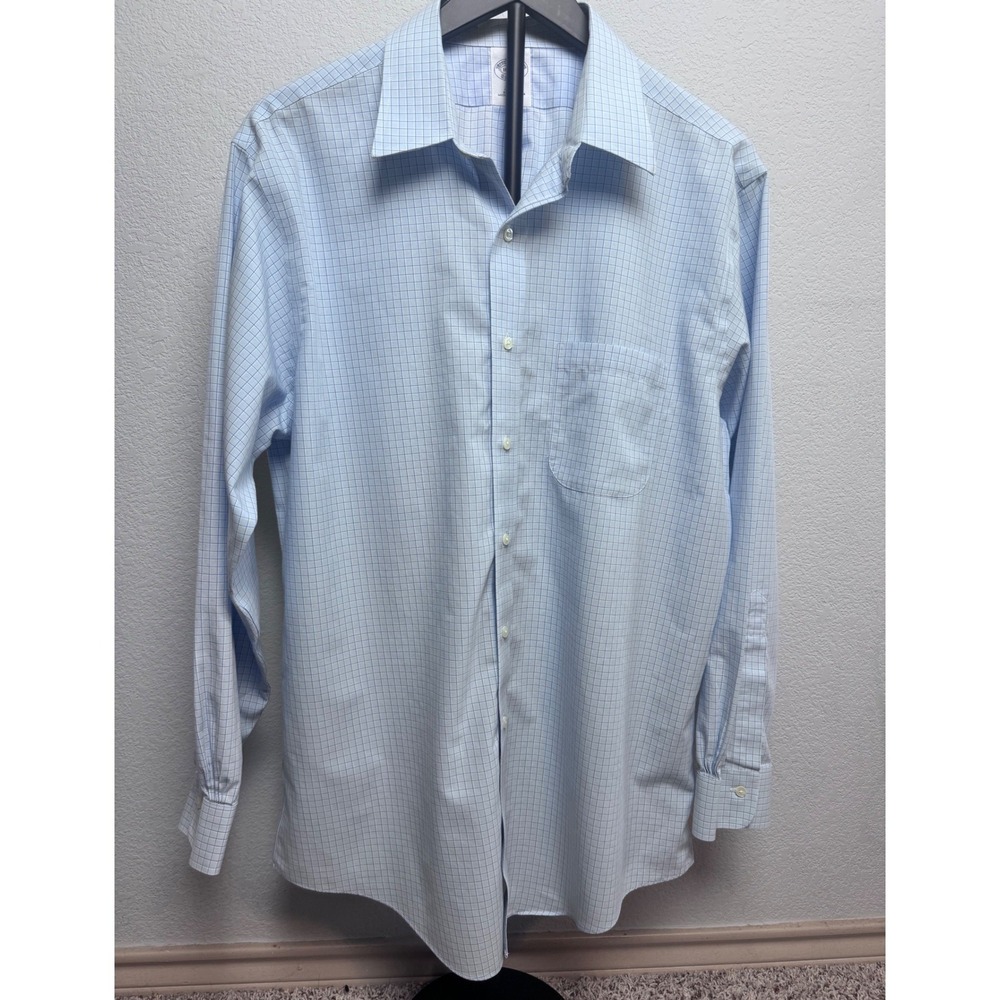 Brooks Brothers Mens Slim Fit Non Iron Dress Shirt Blue Tattersall 16.5/34